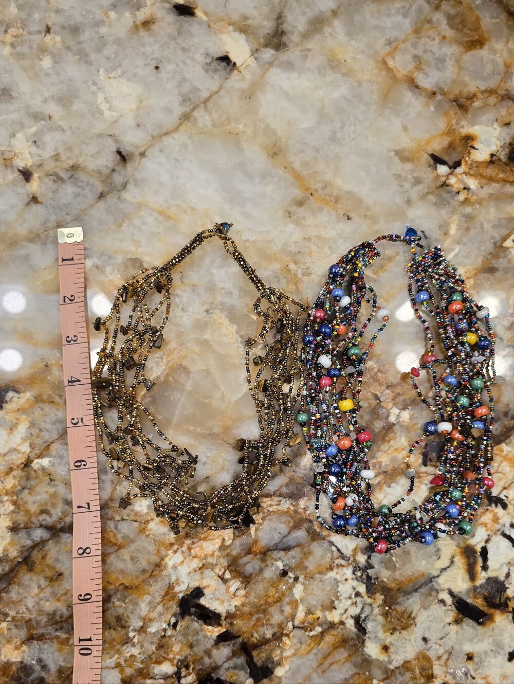 vintage handcrafted multi-strand necklaces colorful glass Stone beads - Picture 2 of 4